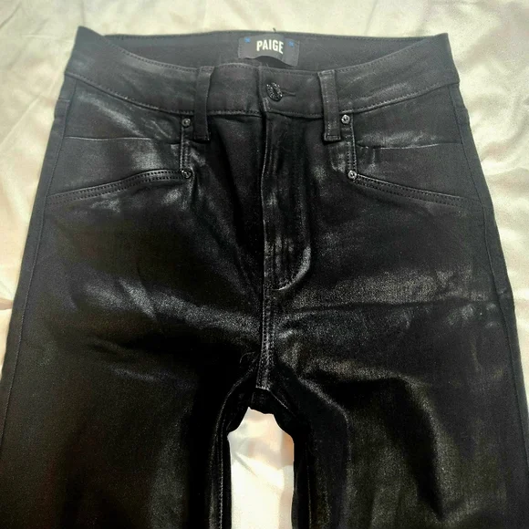 PAIGE GEMMA LEATHER-LIKE SKINNY LEG HIGH RISE JEANS 27 $229 - Picture 2 of 15